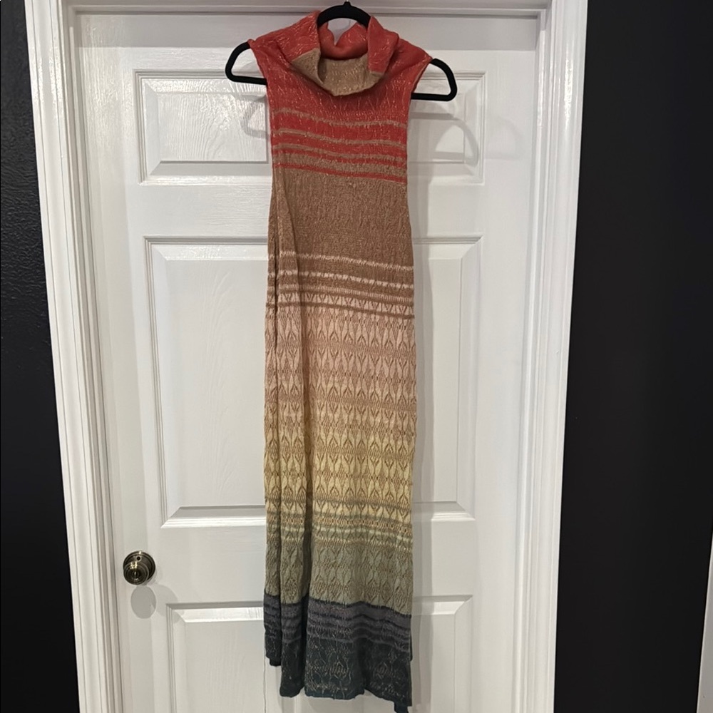 Ashley Stewart Pink Tan Sleeveless Cowl Neck Maxi Dress